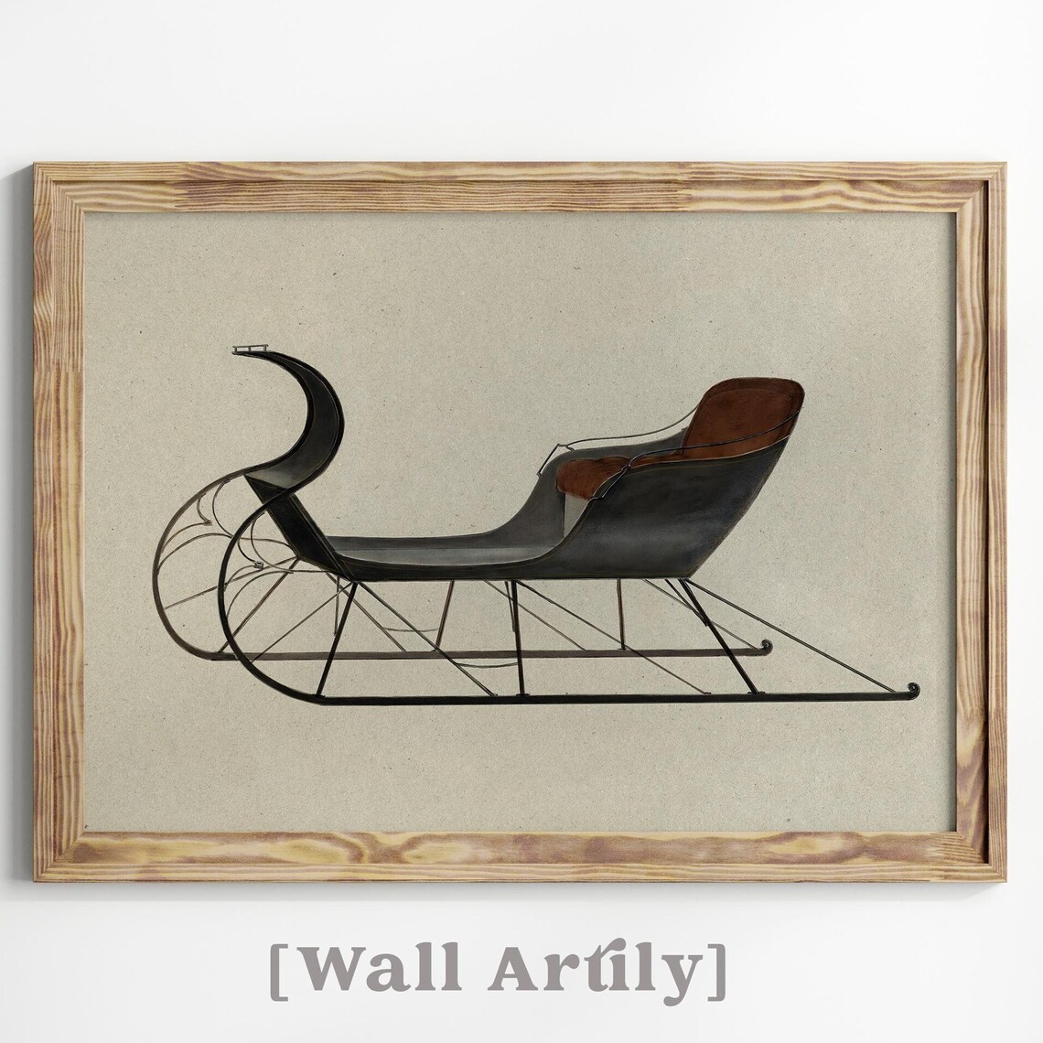 Classic Winter Cutter Sleigh Vintage Christmas Illustration Poster