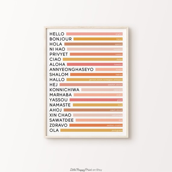 Hello In Different Languages Print Boho Typography Entryway Cute Home Decor Office Welcome Greetings Wall Art Instant Download