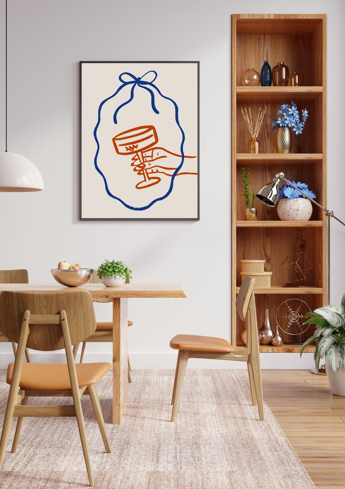 Hand Holding A Cocktail In Minimalist Line Art With Bow Poster - Image 3