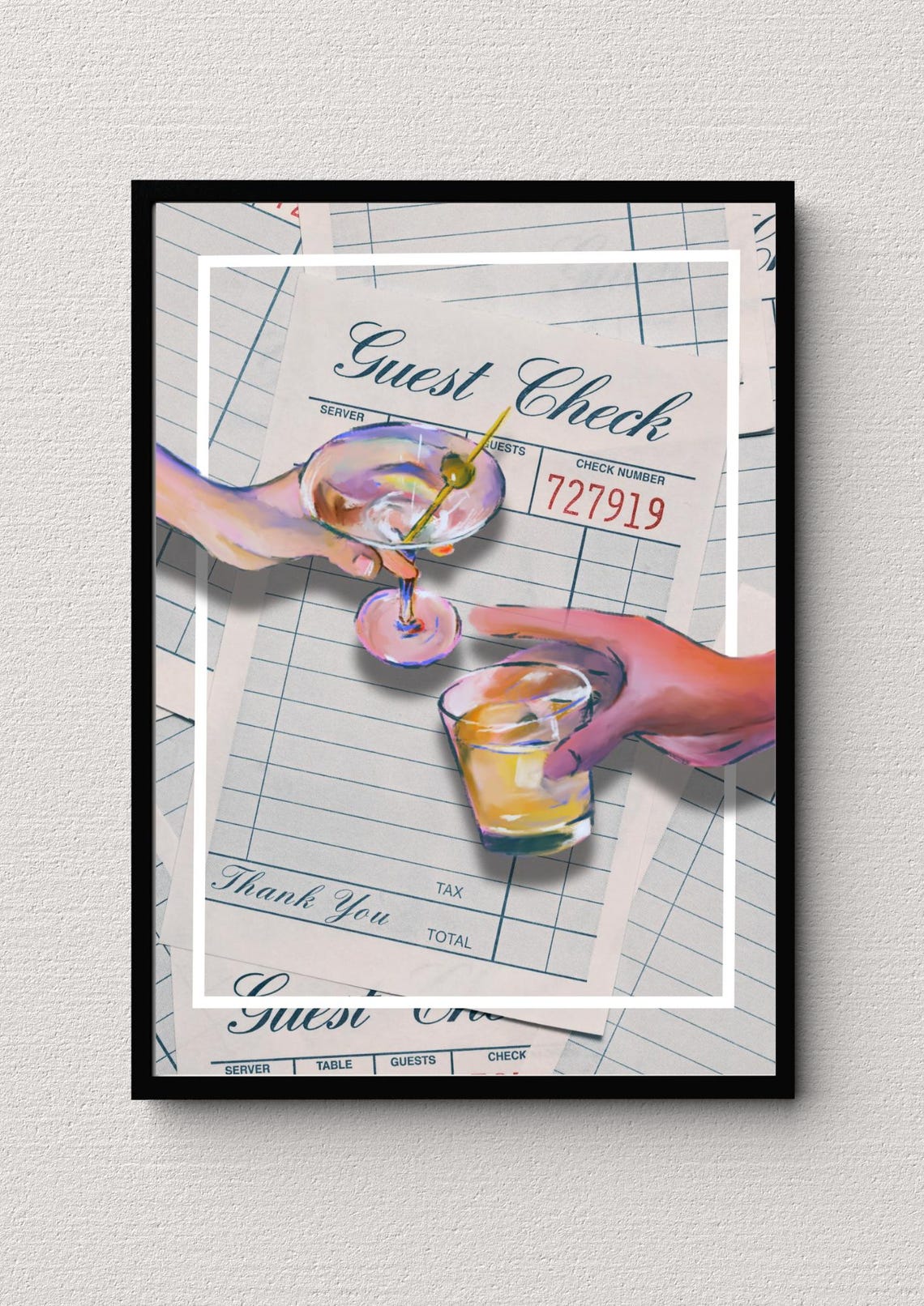 Guest Check Vintage Receipt With Two Cocktails Retro Bar Poster - Image 3
