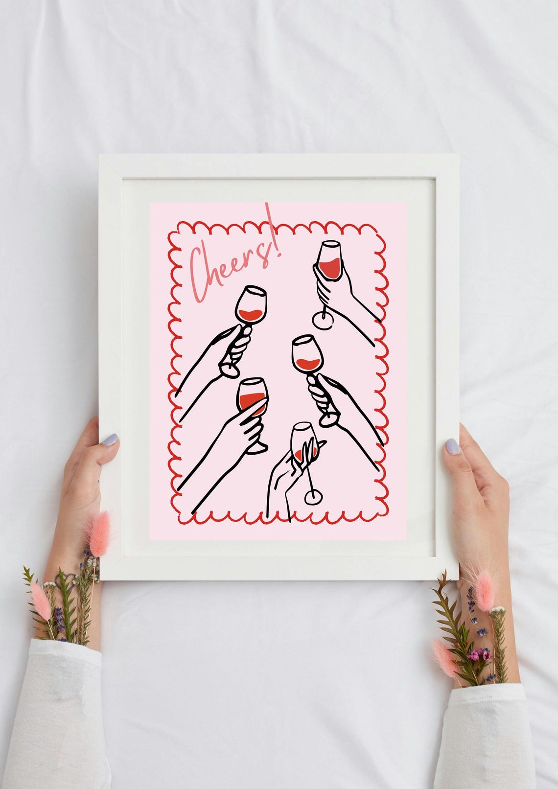 Cheers Toasting Wine Glasses On A Pink Celebration Kitchen Poster - Image 2