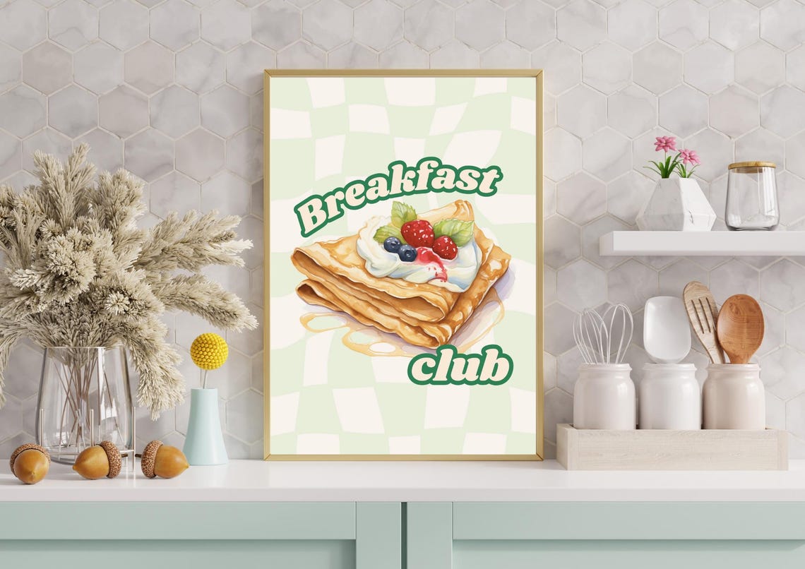Breakfast Club Crepes With Berries On Mint Checkerboard Poster