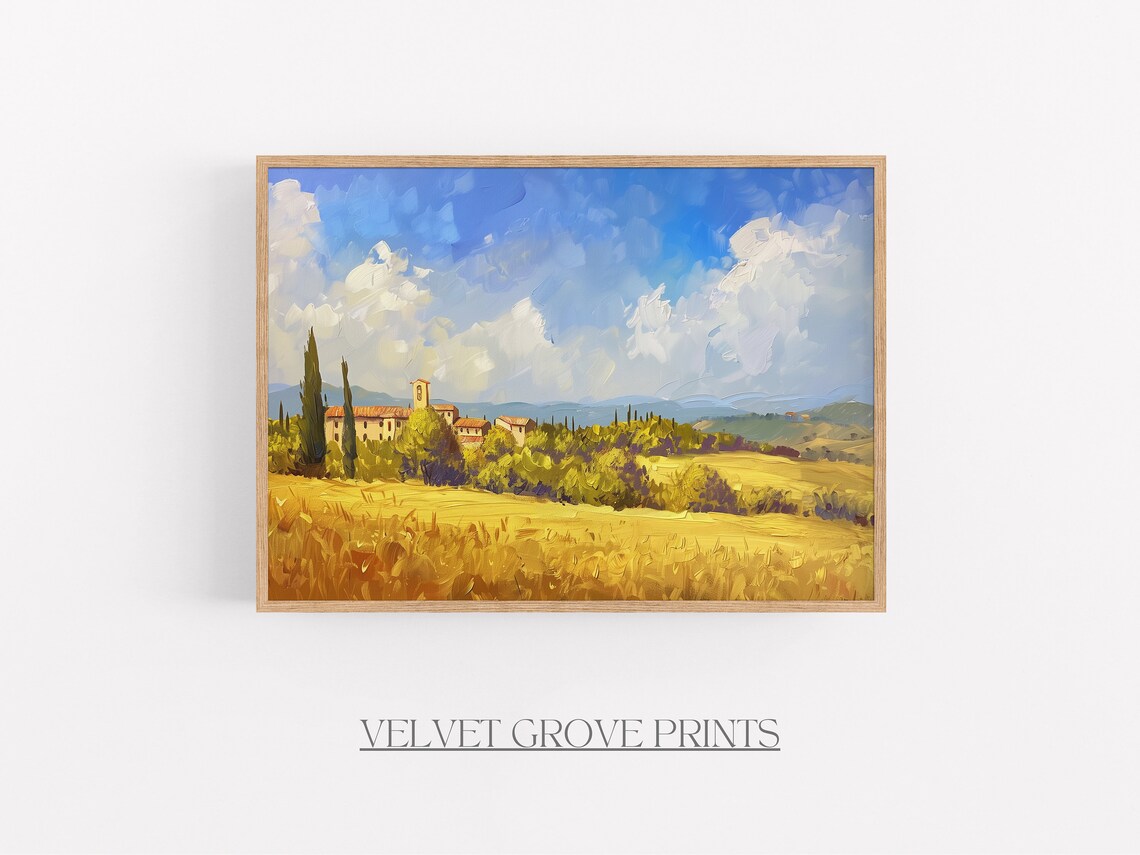 Italian Villa Cypress Golden Wheat Fields Tuscan Countryside Poster