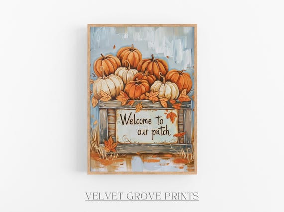 Autumn Pumpkin Patch Oil Painting Vintage Fall Wall Decor