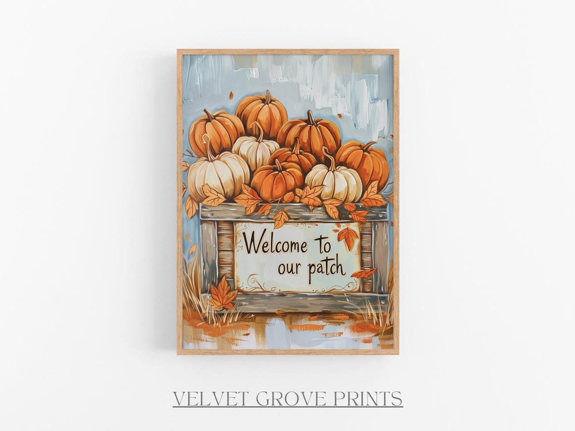 Autumn Pumpkin Patch Oil Painting Vintage Fall Wall Decor