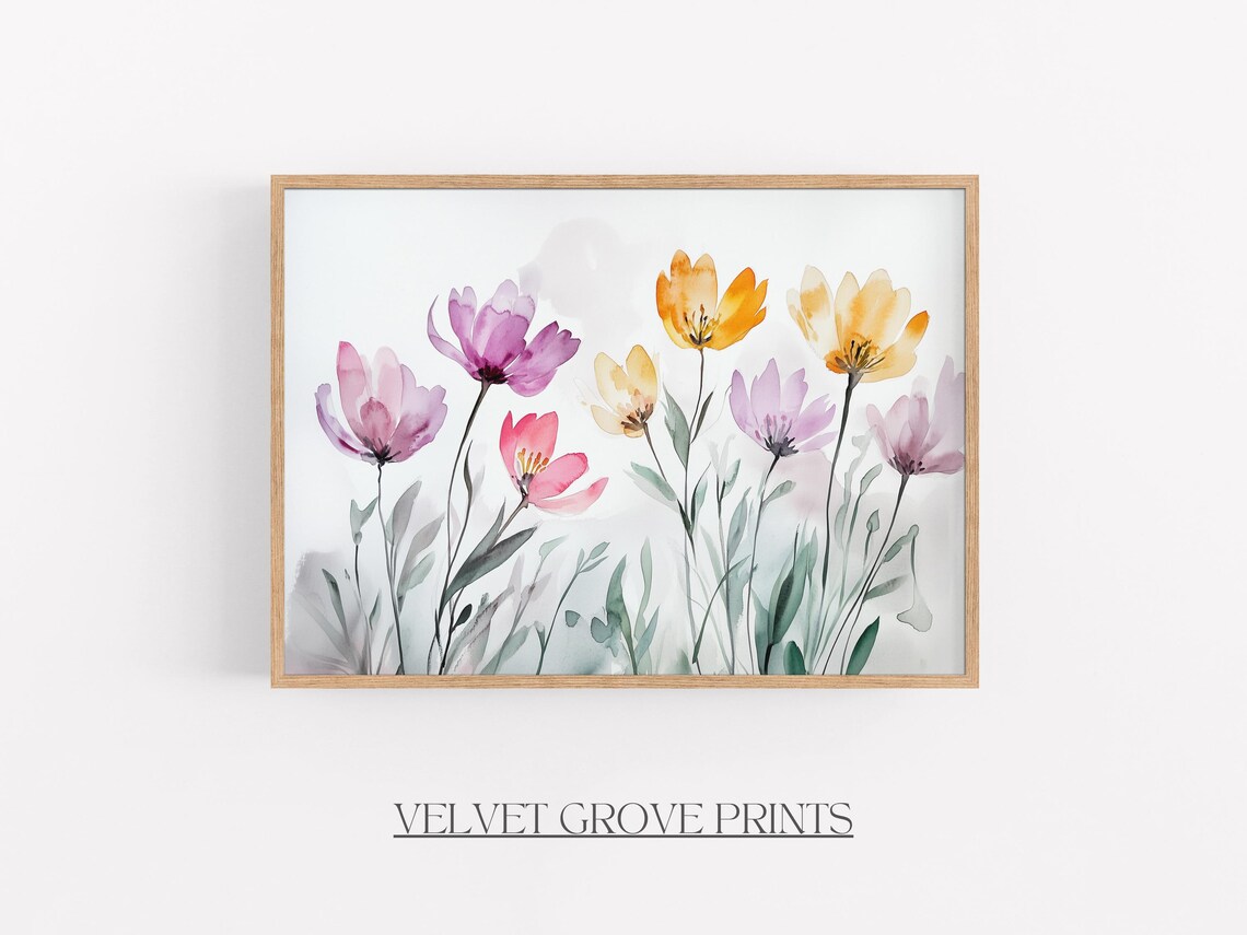 Colorful Wildflower Watercolor Pastel Spring Floral Garden Poster