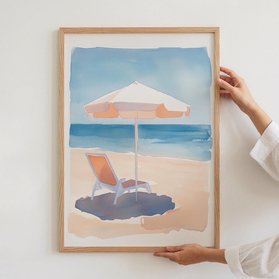 Beach Umbrella Lounge Chair Watercolor Coastal Summer Relaxing Wall Poster