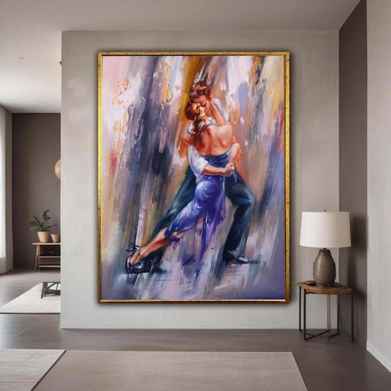 Passionate Tango Dance Canvas Romantic Couple Wall Art Abstract Painting Sensual Home Decor Contemporary Gift