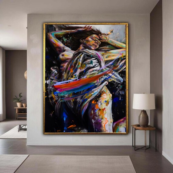 Colorful Abstract Woman Portrait Paint Splash Expressionist Wall Art
