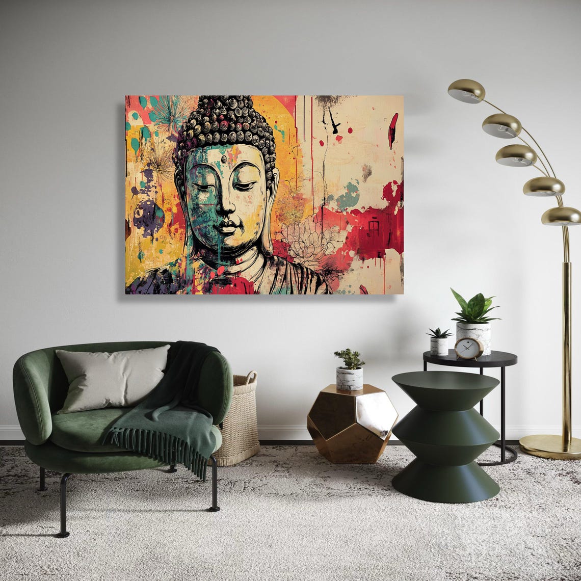 Modern Buddha Portrait Graffiti Pop Art Vibrant Colorful Poster