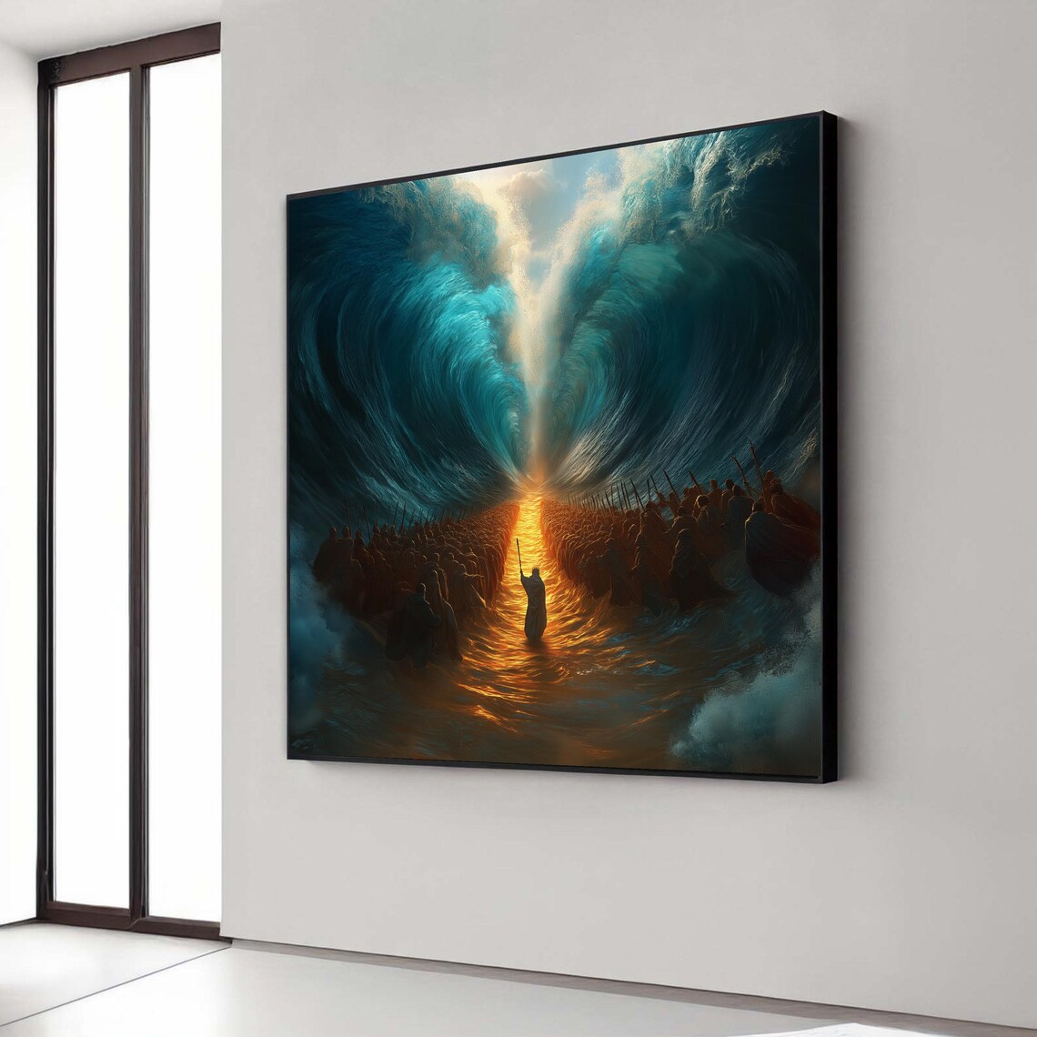 Moses Parting the Red Sea Biblical Painting Israelites Faith Art Poster