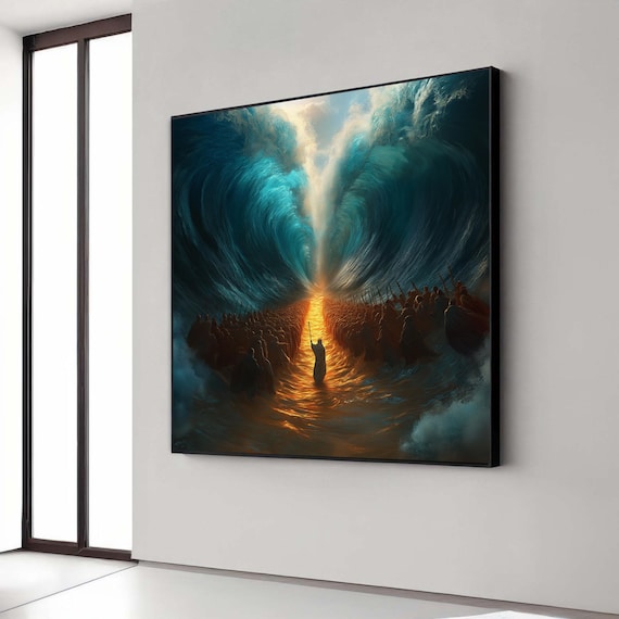 Moses Parting the Red Sea Biblical Painting Israelites Faith Art Poster
