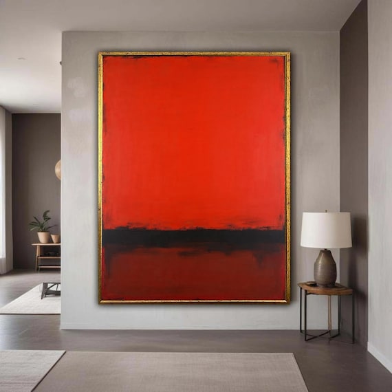 Bold Red And Black Abstract Canvas Mark Rothko Inspired Wall Art Modern Minimalist Home Decoration Color Block Gift Decor