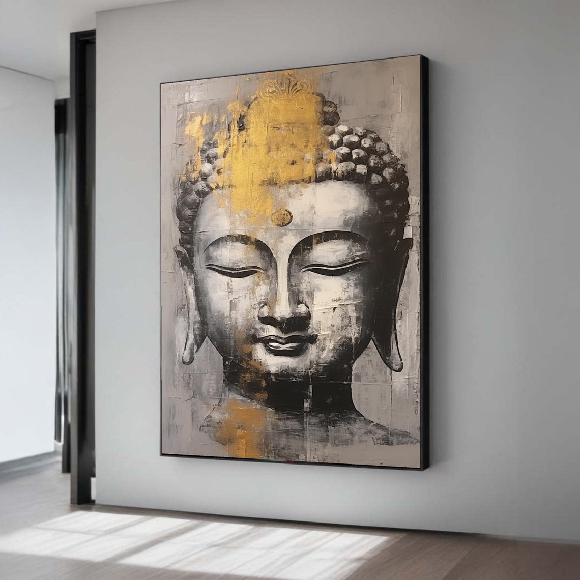 Serene Buddha Gold Leaf Abstract Zen Meditation Face Art Poster