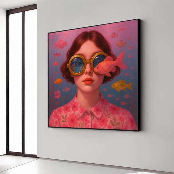 Surreal Dreamlike Woman With Fish Goggles Underwater Art Poster