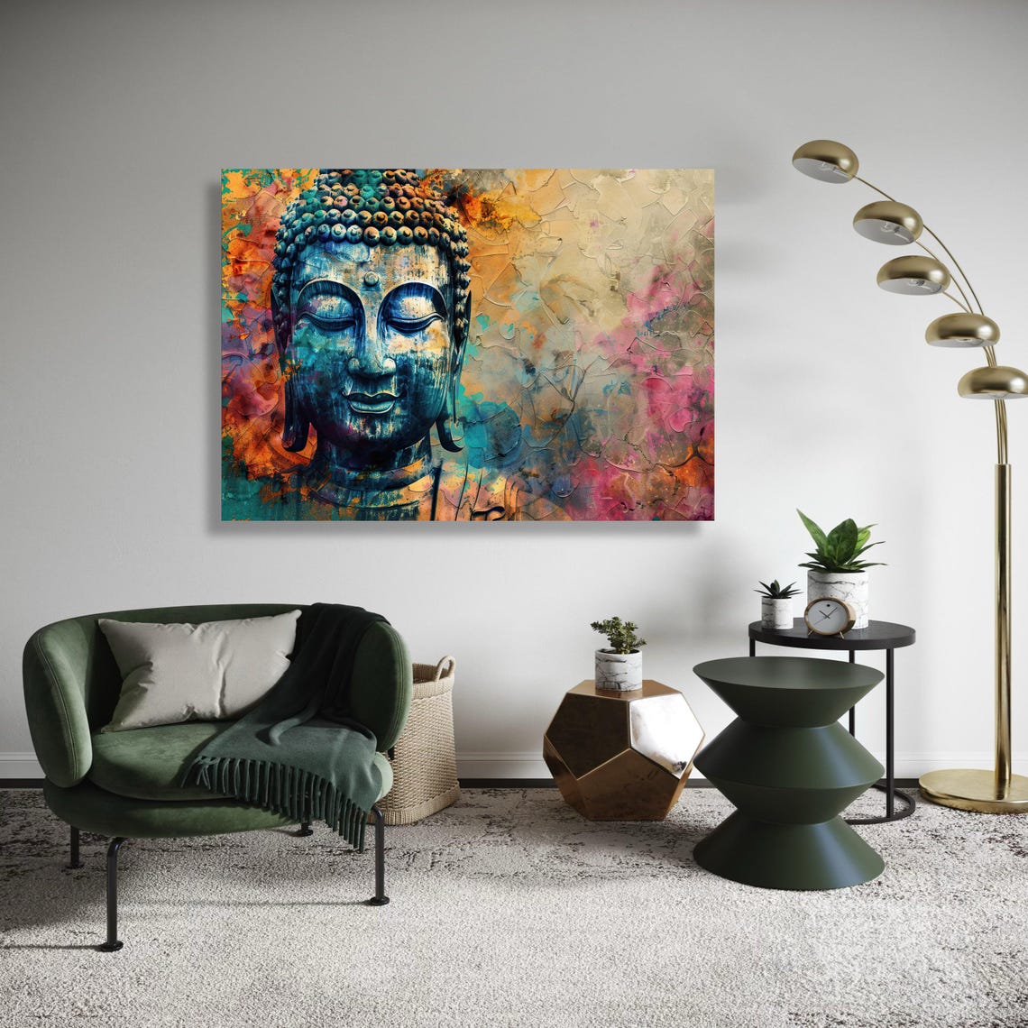 Colorful Buddha Canvas Print Vibrant Abstract Spiritual Art Modern Serene Wall Decor Bright Energetic Meditation Artwork For Home