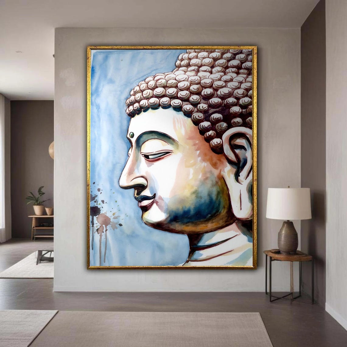 Serene Buddha Watercolor Canvas Spiritual Wall Art Meditative Face Decoration Zen Home Peaceful Gift Decor