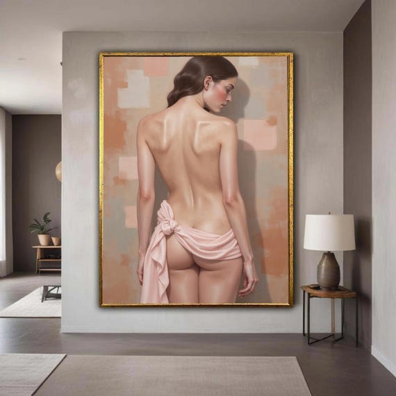 Elegant Female Nude Canvas Art Soft Pastel Backdrop Modern Figurative Wall Sensual Home Decor Artistic Gift