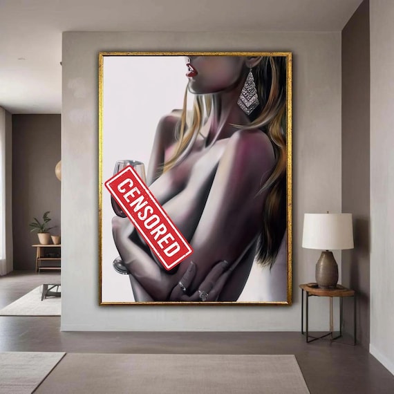 Sensual Nude Woman With Wine Glass Modern Figurative Art Poster