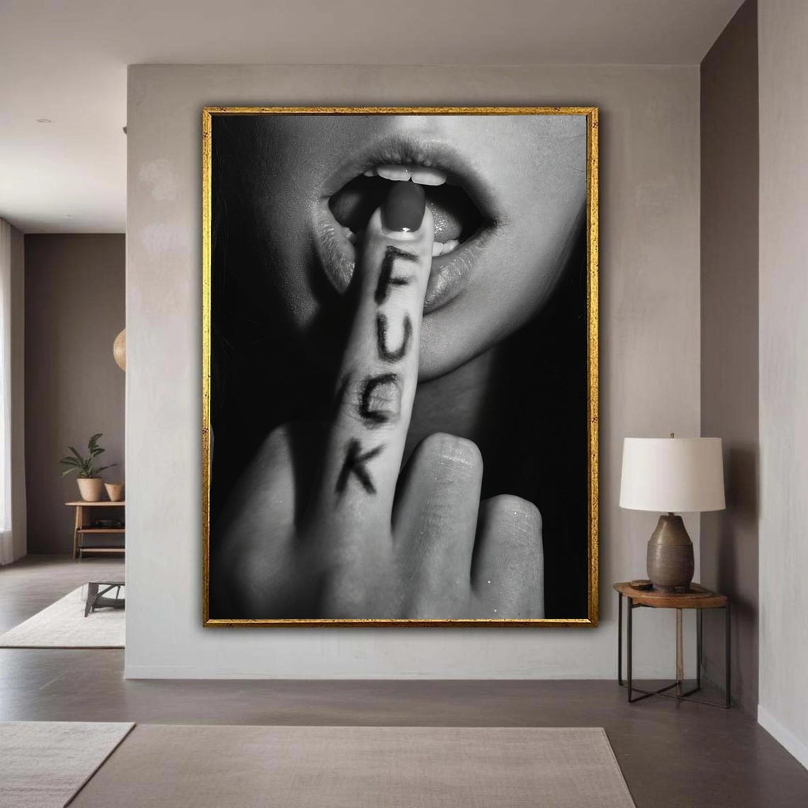 Bold Black And White Lips Middle Finger Statement Pop Art Poster