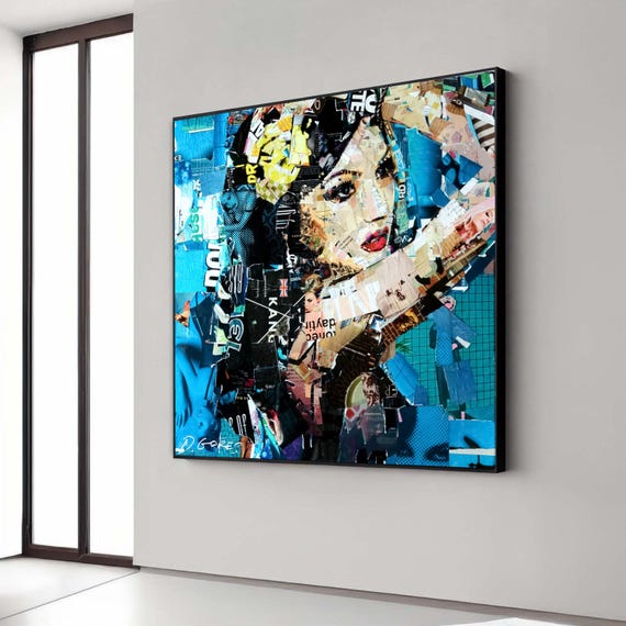 Abstract Female Portrait Collage Canvas Wall Art Modern Mixed Media Artwork Urban Pop Design Home Decorative Gift Decor