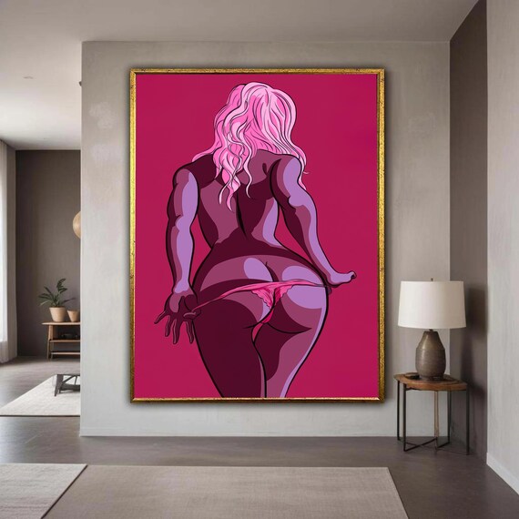Pink Pop Art Woman Playful Pose Bold Neon Pink Style Art Poster