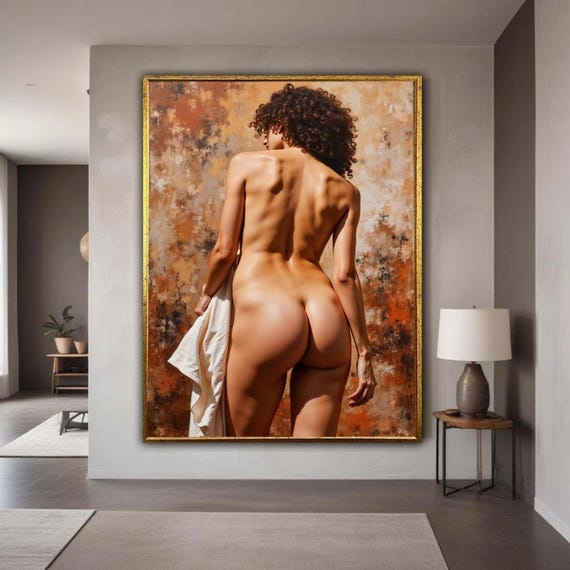 Elegant Nude Back Art Curly Hair Female Canvas Sensual Body Wall Decor Artistic Modern Bedroom Or Gift Home