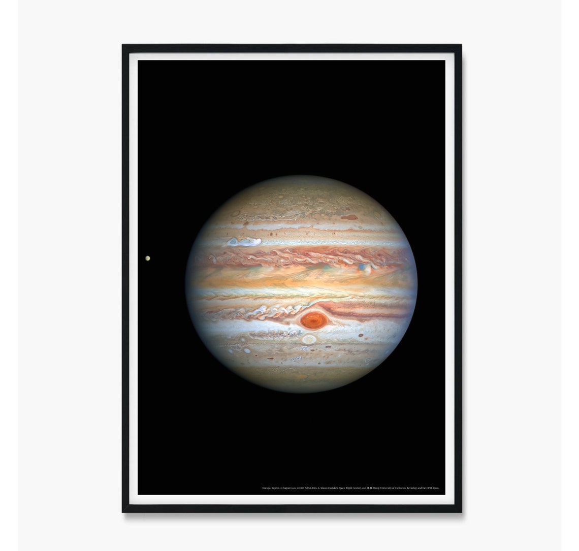 Jupiter and Europa Hubble Telescope Planet Photography Poster