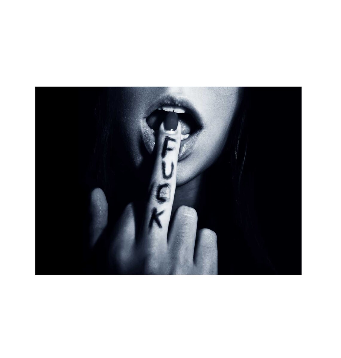 Bold Middle Finger Black and White Edgy Photography Art Poster - Image 4