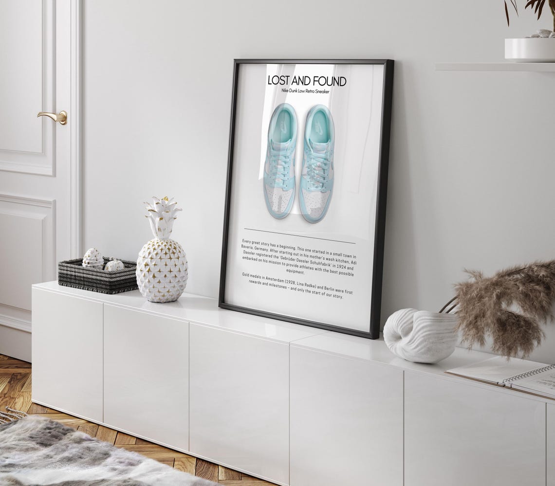 Nike Lost and Found Blue Dunk Low Retro Minimalist Sneaker Poster - Image 3