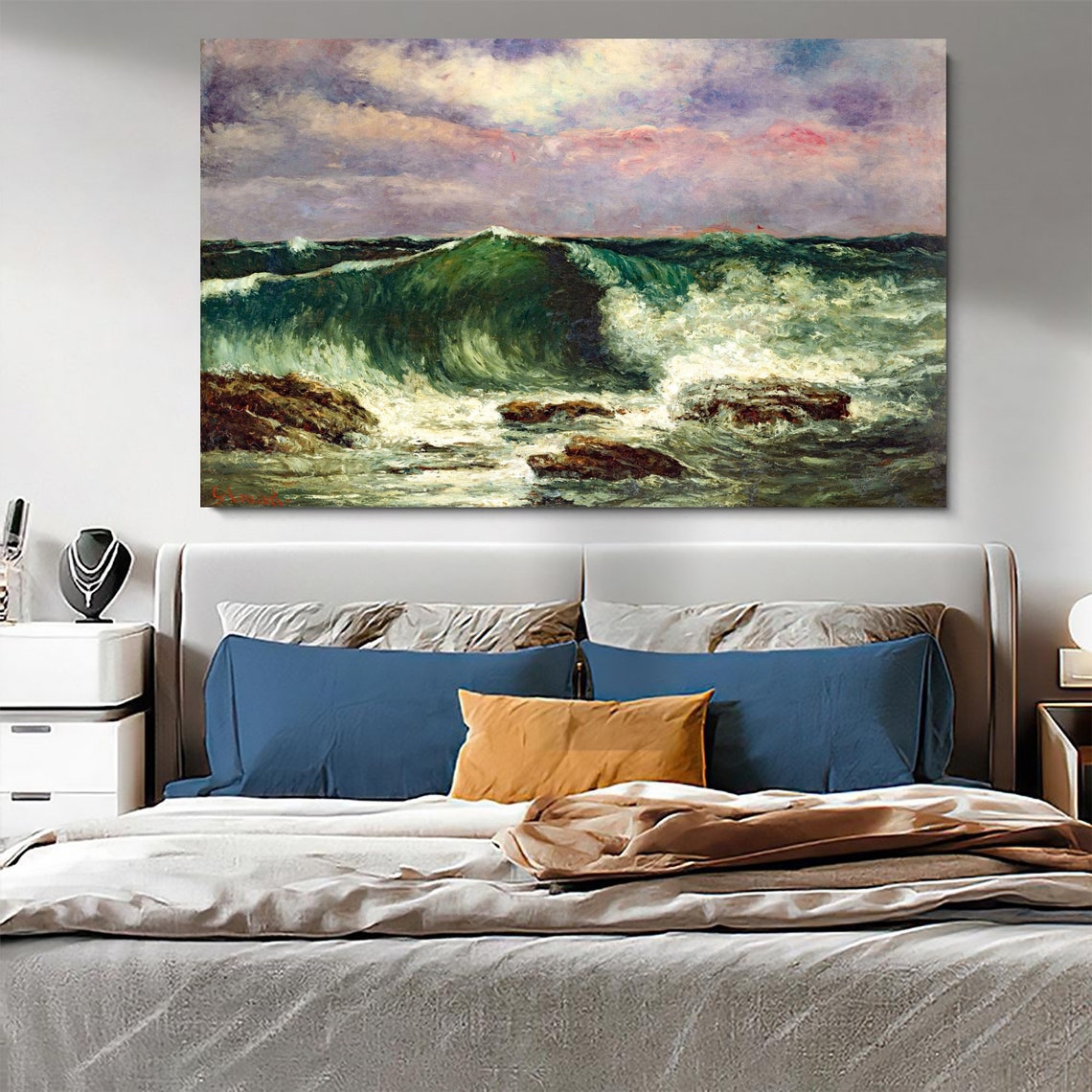 Powerful Ocean Waves Crashing Over Rocky Shore Vintage Seascape Poster - Image 3