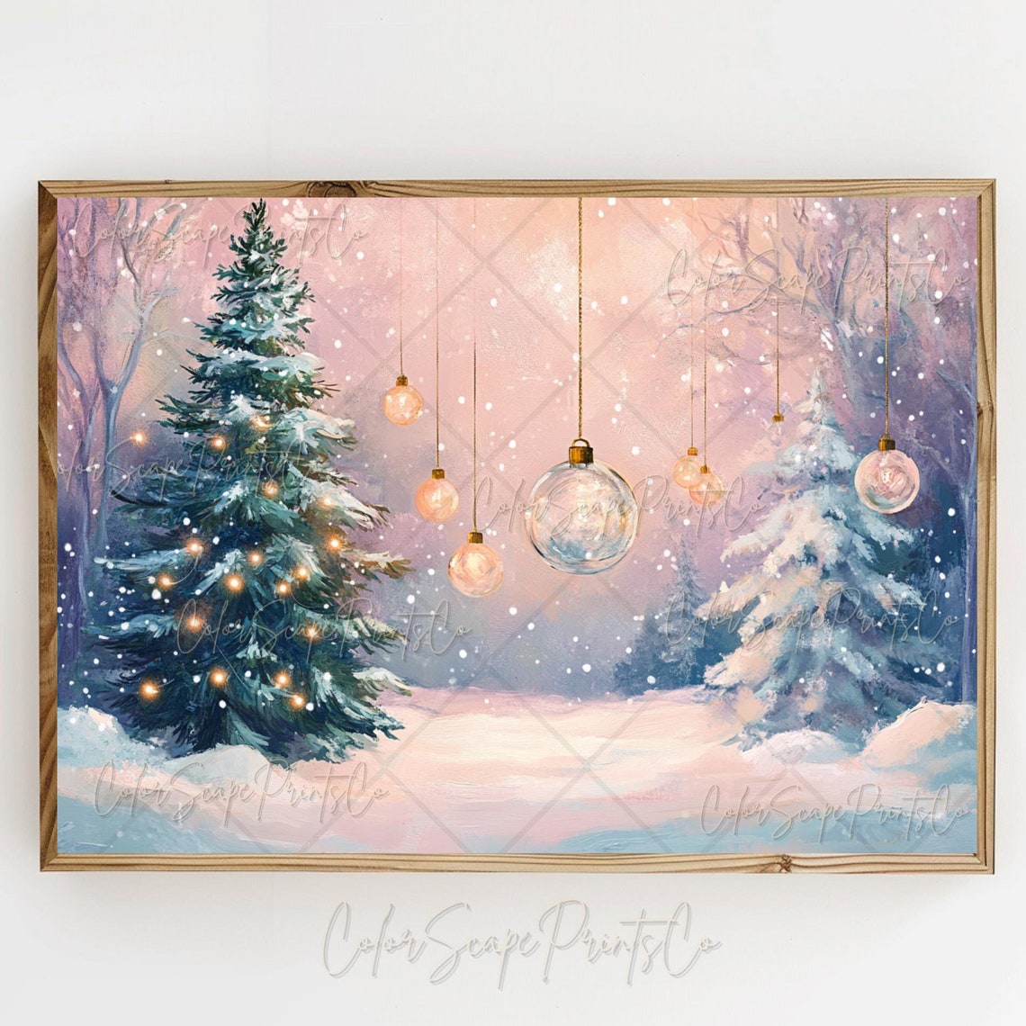 Pink Christmas Trees Snowy Pastel Winter Dream Landscape Poster