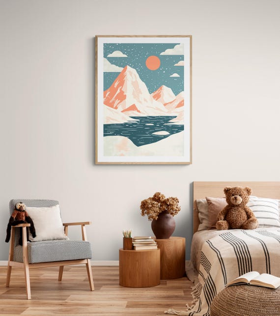 South Pole Kids Print Vintage Arctic Illustration For Adventure Nursery Wall Art Snowy Mountains Icy Waters Decor