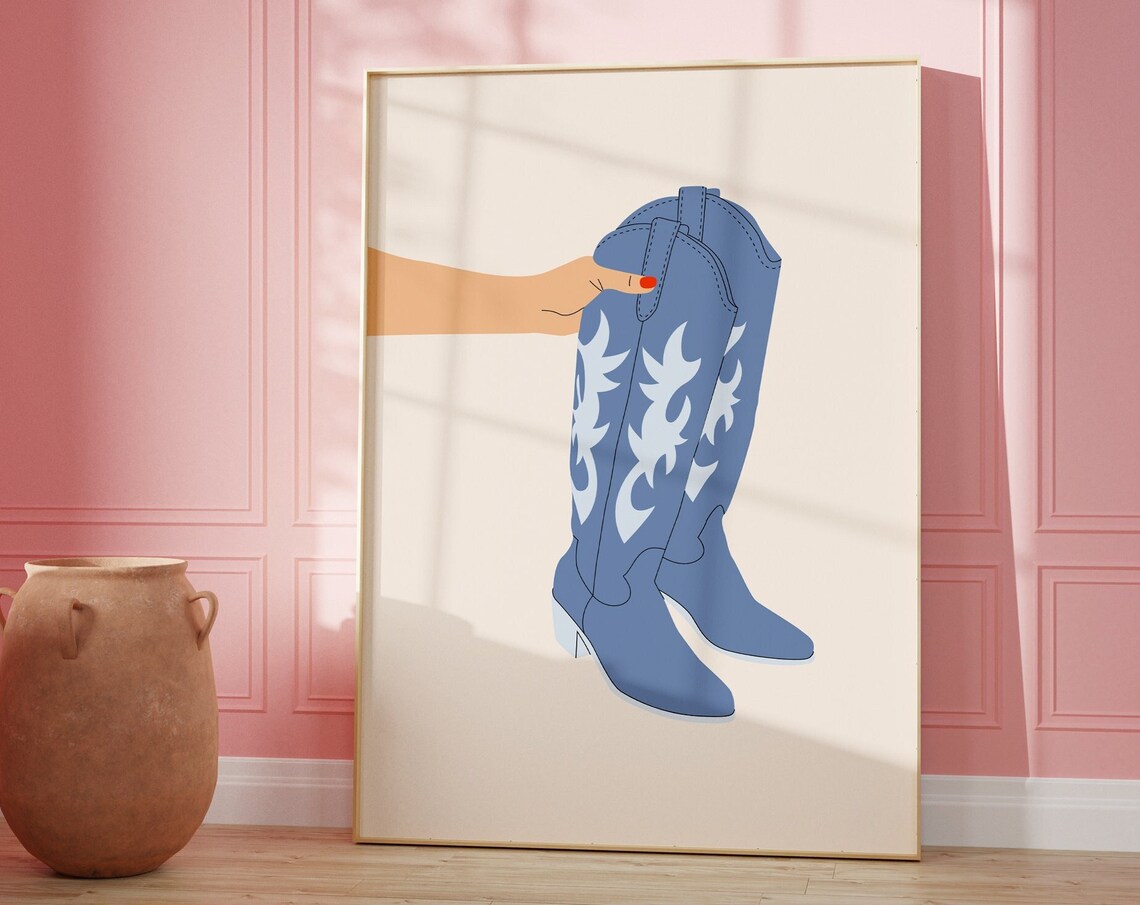 Cowgirl Boots Art Print, Preppy Western Bedroom Decor