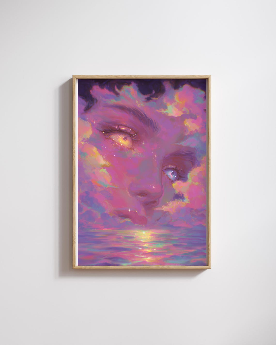 Surreal Dreamscape Face Cosmic Purple Clouds Ocean Art Poster