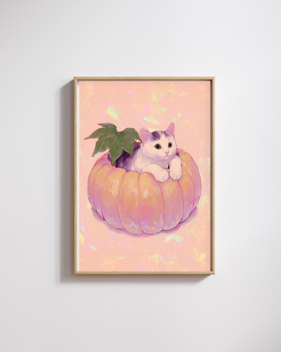 Cozy Fall Cat Wall Artcute Pet Illustration For Seasonal Decormagical Halloween