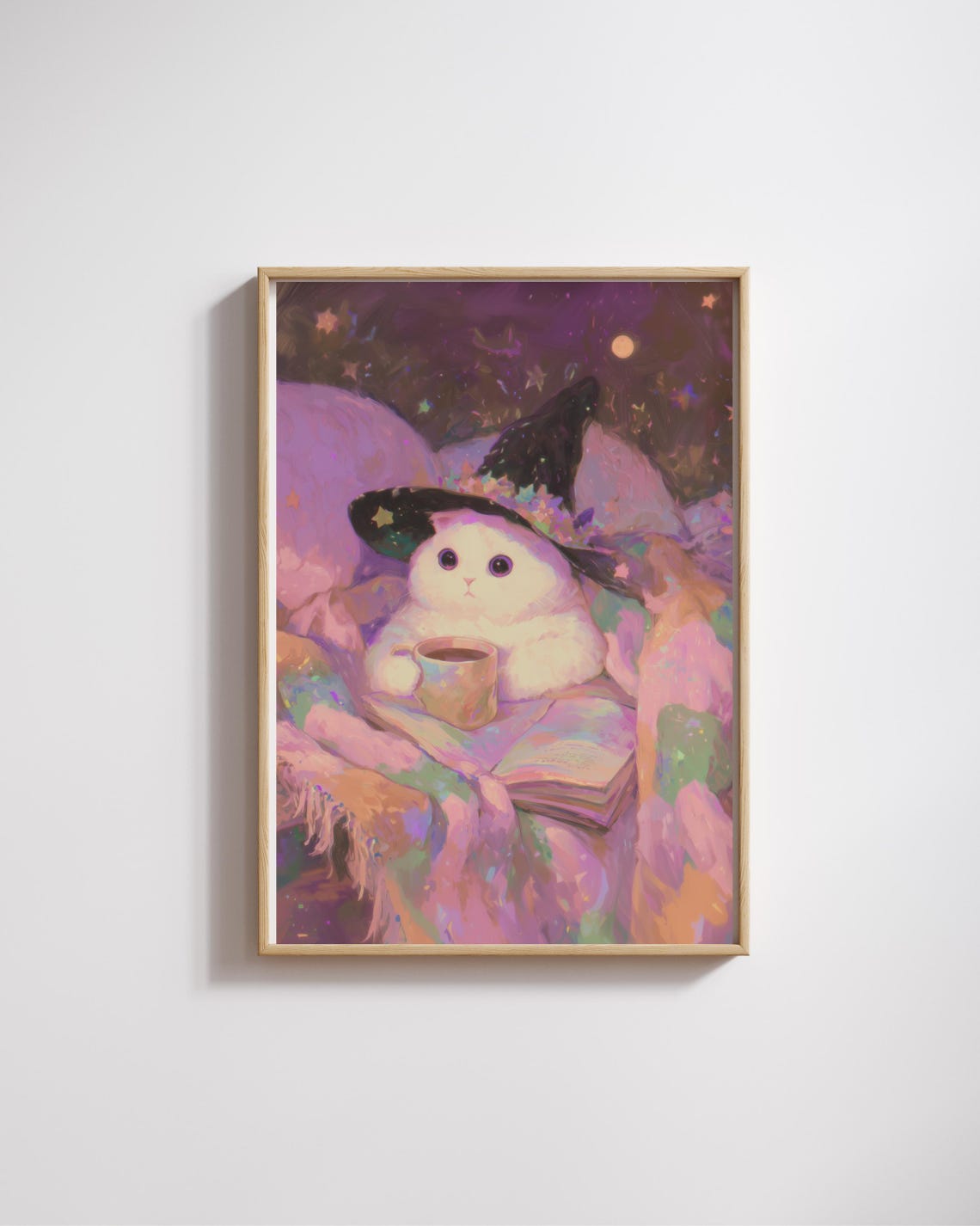 Cozy Fall Cat Art Print Witch Hat Halloween Decor