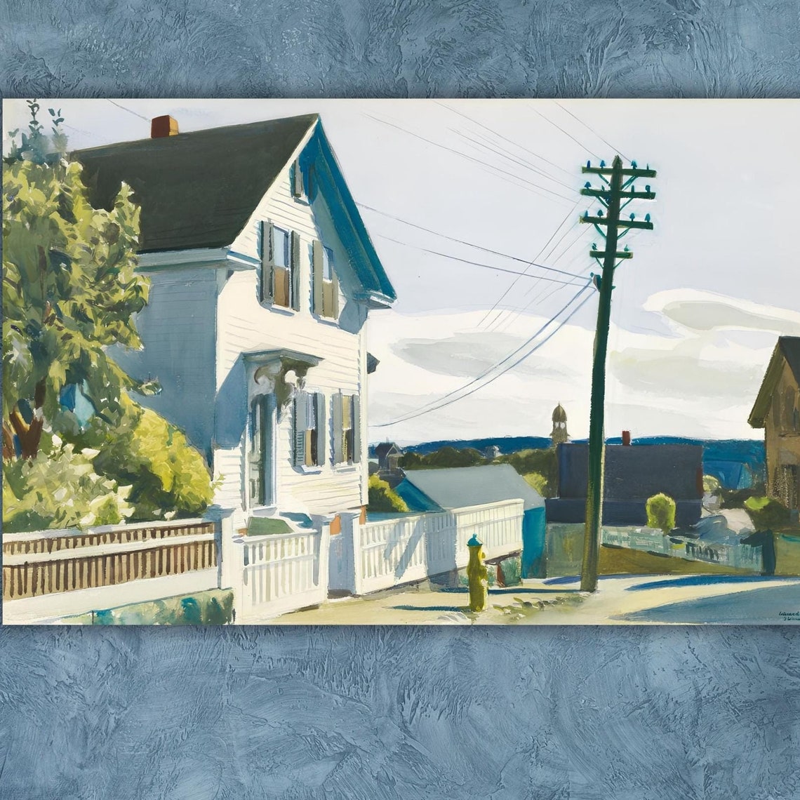 Hopper White Clapboard House Street Corner Americana Art Poster