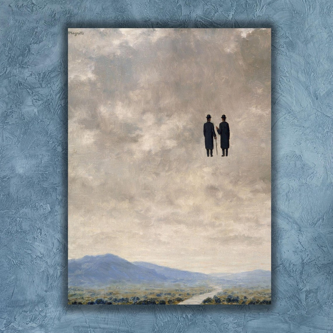 Rene Magritte Two Bowler Hat Men Floating Surreal Sky Art Poster