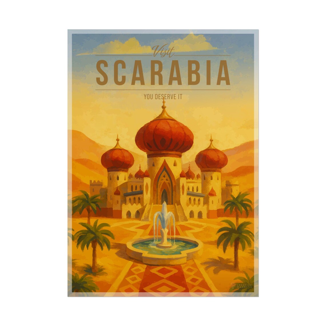 Visit Scarabia Fantasy Desert Palace Onion Domes Golden Sky Art Poster