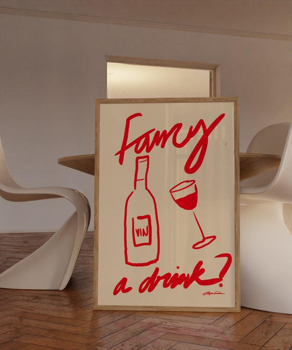 Vintage Wine Print, Midcentury Modern Kitchen Art
