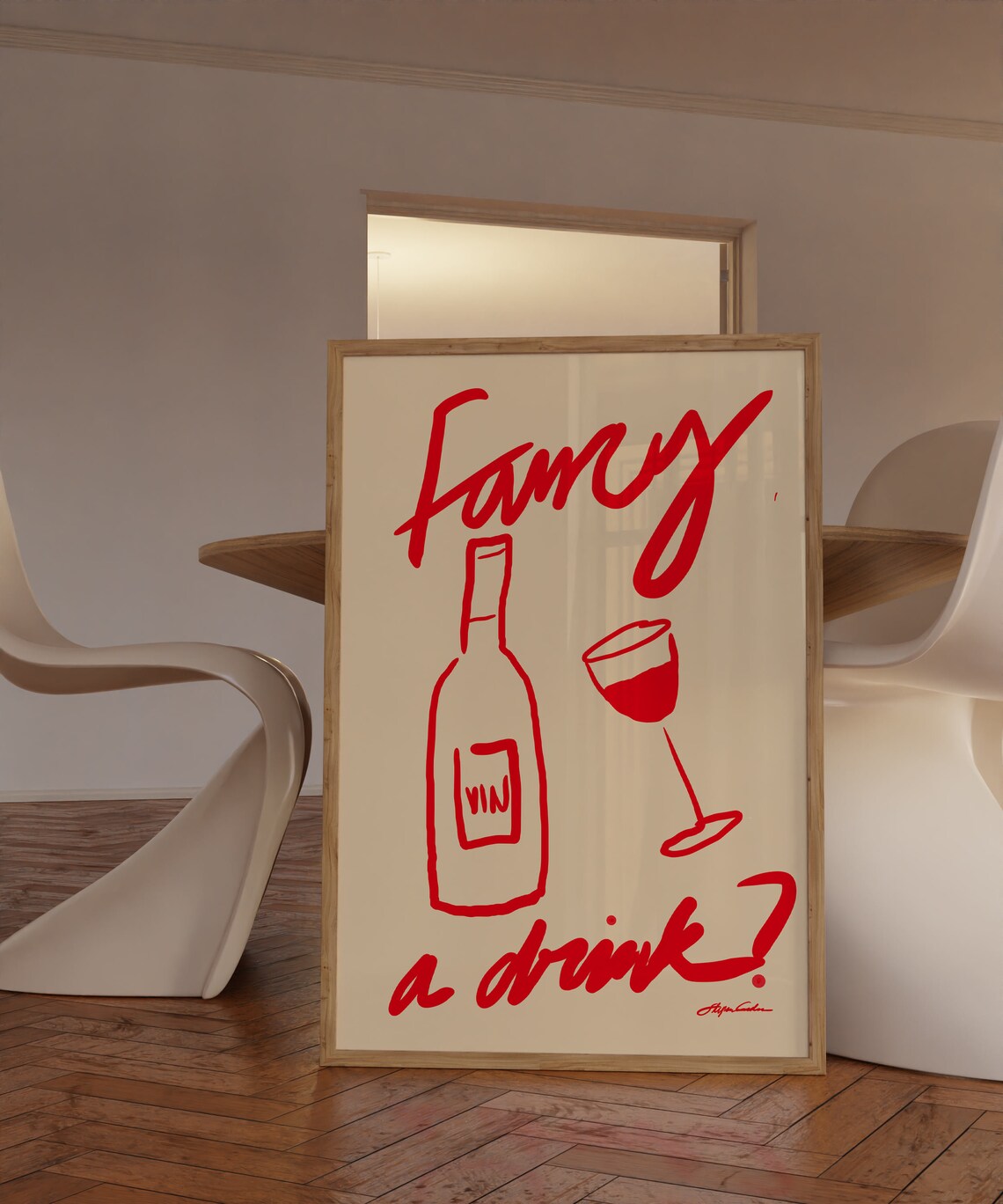 Vintage Wine Print, Midcentury Modern Kitchen Art
