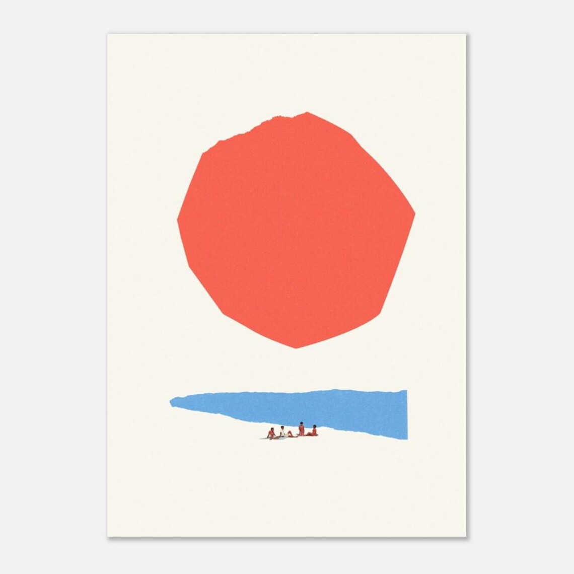 Coastal Memories Abstract Red Sun Blue Sea Minimal Art Poster - Image 3