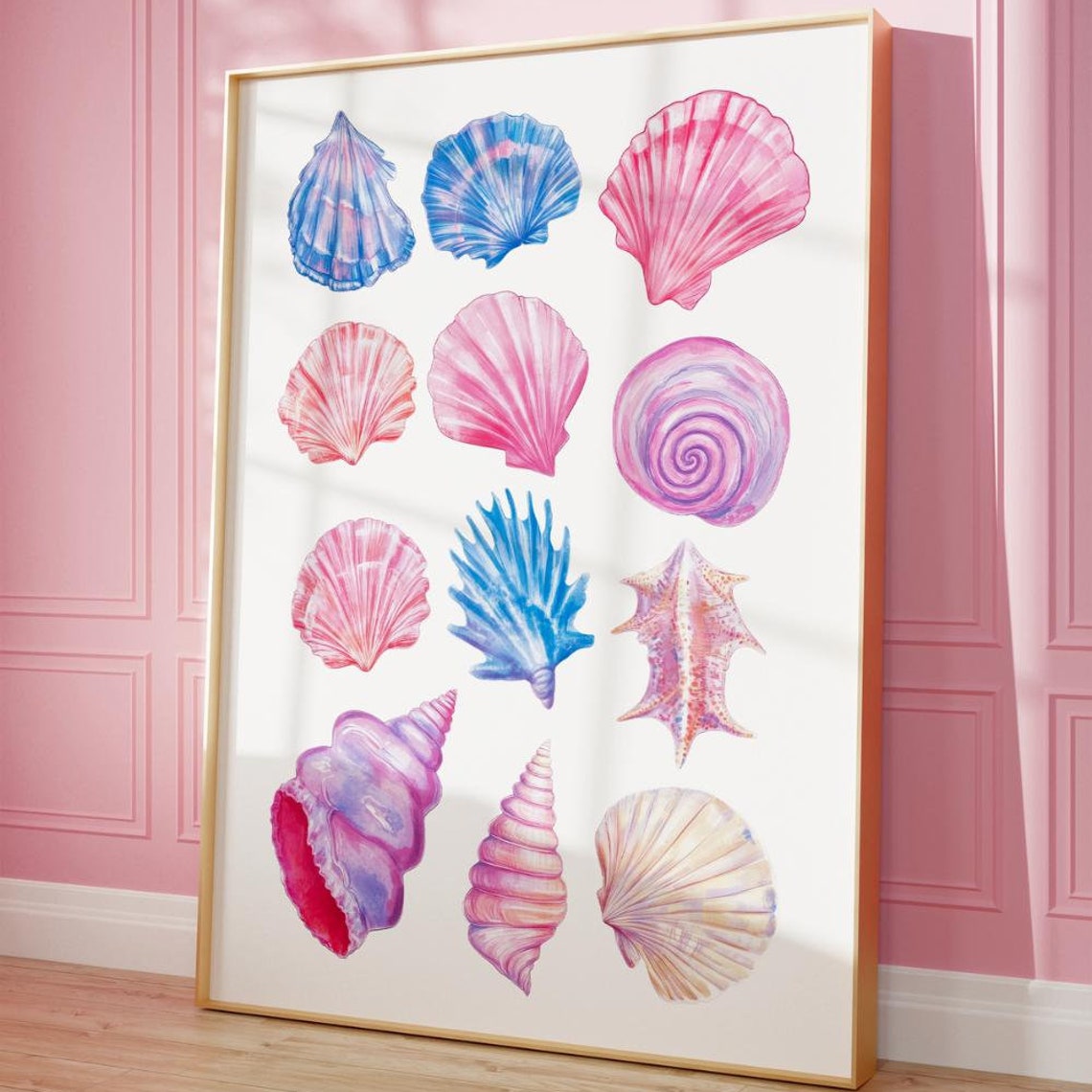 Pastel Watercolor Seashell Collection Coastal Beach House Wall Poster