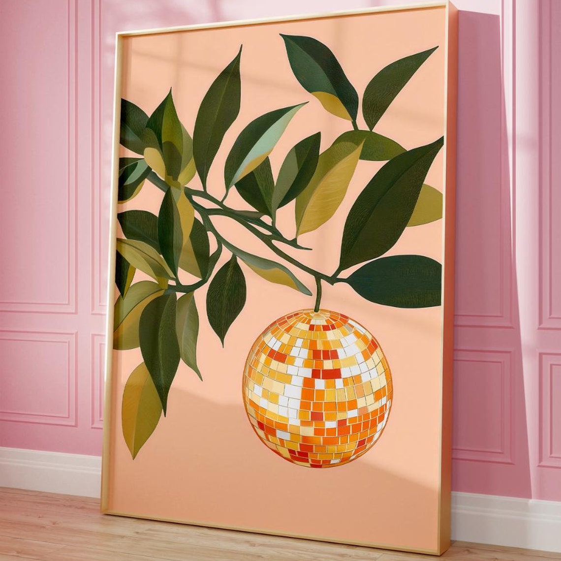 Funky Orange Disco Ball Citrus Fruit Retro Bar Cart Decor Poster