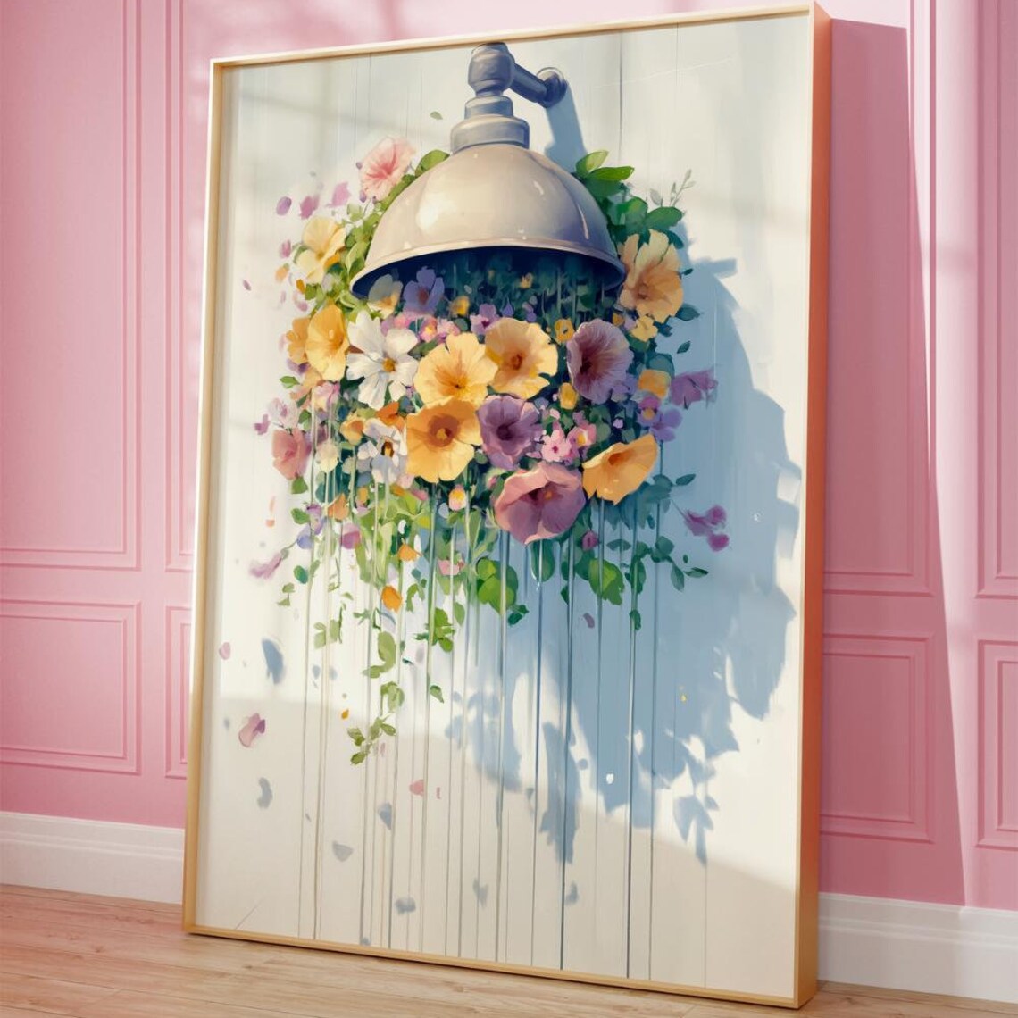 Floral Shower Painting Watercolor Flowers Bathroom Decor Poster