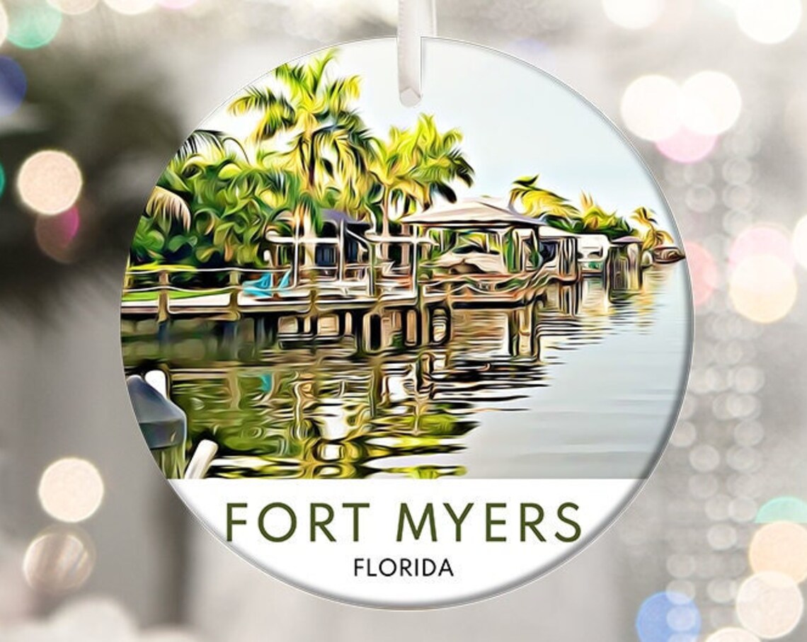 Fort Myers Florida Palm Dock Waterfront Travel Ornament Wall Art