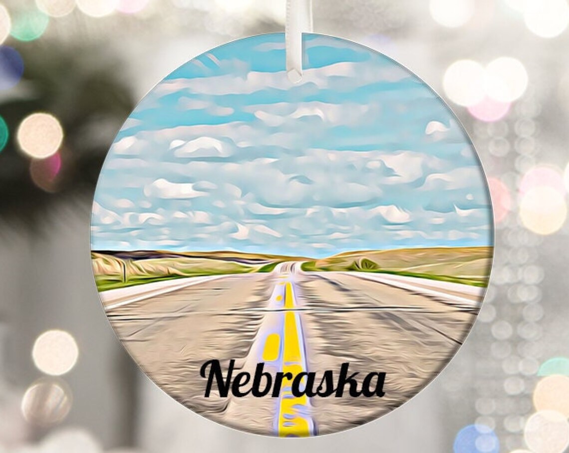 Nebraska Open Road Prairie Highway Blue Sky Scenic Travel Poster