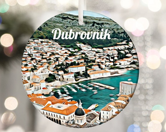 Dubrovnik Old Town Harbor Aerial Round Christmas Ornament Print