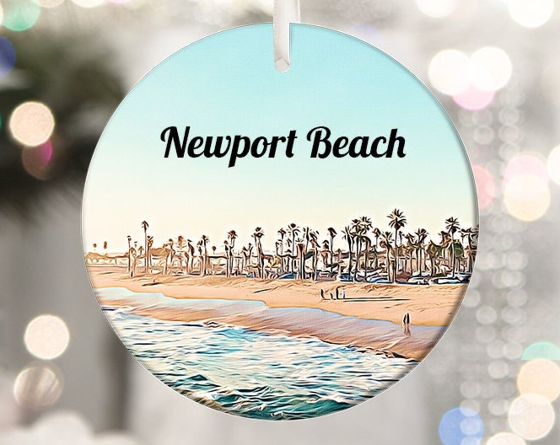 Newport Beach California Palm Tree Shoreline Christmas Ornament Print